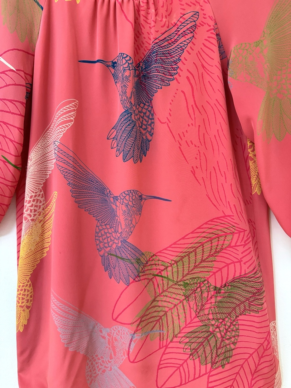 Coral Hummingbird Print Women's Blouse - Picture 4 of 10